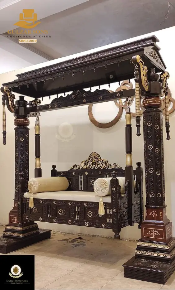 best-chinioti-hand-carved-dark-wood-royal-jhula-code-n00031