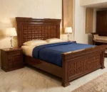 Modern Luxury Geometric Block Carved Bed Set