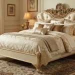 Royal Gold Carved Round Bed Set