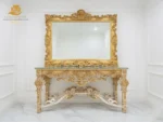 French-Style Rose-Carved White & Gold Console - Image 3