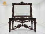 French-Style Rose-Carved White & Gold Console