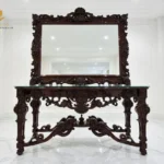 French-Style Rose-Carved White & Gold Console