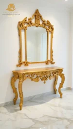French-Style Rose-Carved White & Gold Console - Image 3