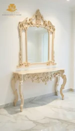 French-Style Rose-Carved White & Gold Console - Image 2