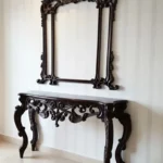 French-Style Rose-Carved White & Gold Console