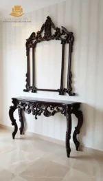 French-Style Rose-Carved White & Gold Console